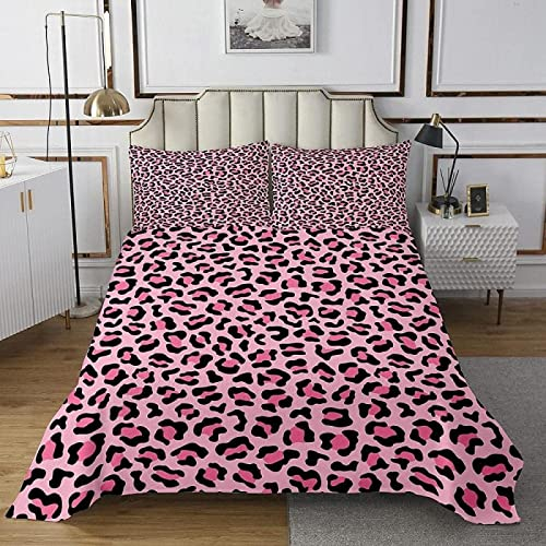 NDXRWDZR Bettwäsche 200x220 Rosa Leopard Bettwäsche-Set mit Reißverschluss Schließung Bettbezug für Erwachsene Kinder Weicher Atmungsaktive Mikrofaser Bettwäsche + 2 Kopfkissenbezug 80x80 cm