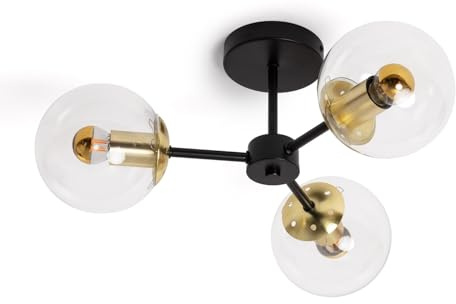LEDKIA LIGHTING Deckenleuchte Metall und Glas Wassily Gold 3 Strahler Für die Küche, das Esszimmer, das Schlafzimmer,Schwarz