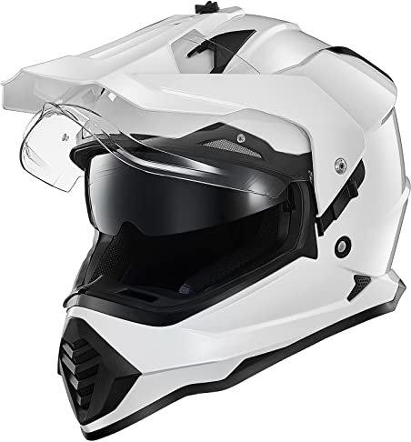 ILM Casco Moto Cross Integrale Donna Uomo ECE Omologato con Doppia Visiera Casco Moto Motocross WS902,Bianco,S