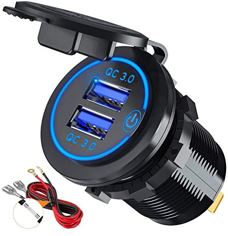 Ziyan Steckdose QC3.0 USB Ladegerät Buchse 12V 24V für Motorrad Wasserdicht Auto KFZ