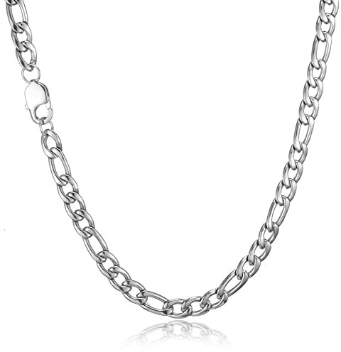 HSWYFCJY Silber Figaro Kette Männer Kette Halskette Edelstahl Herren Ketten Schmuck Halskette für Jungen Geschenk 9mm, 18 Zoll