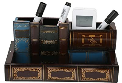 Boîte de rangement vintage en forme de livre de simulation - Porte-stylos rétro - Organiseur de bureau en bois en forme de faux livre pour la maison, le bureau, la bibliothèque