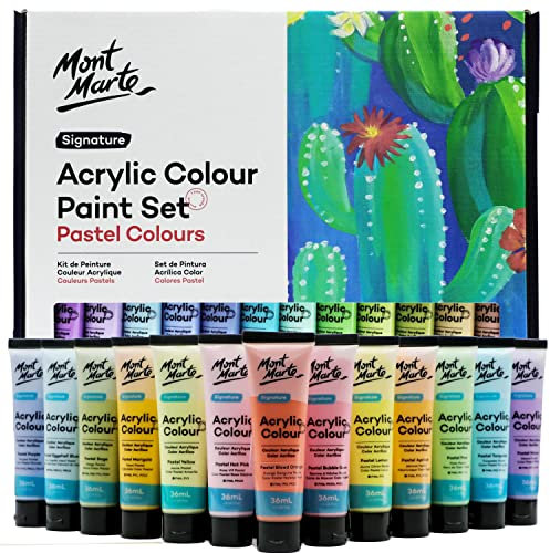 MONT MARTE Signature Lot de 24 peintures acryliques pastel de 36 ml, bonne couverture, finition semi-mate, idéale pour la plupart des surfaces d'art et d'artisanat.