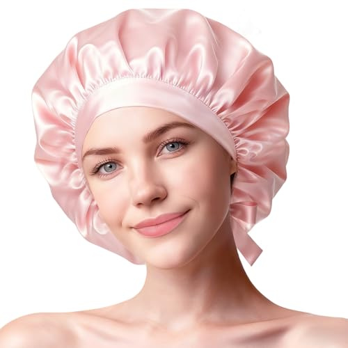 Capaneus Bonnet en soie pour dormir - 100 % soie de mûrier - Bonnet en satin pour dormir - Avec bande réglable - Respirant - Pour cheveux lisses et bouclés