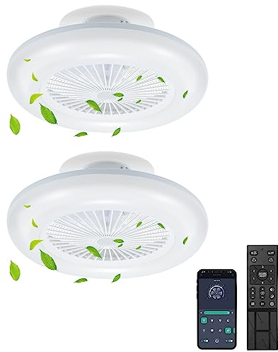 Tubiaz 2x Deckenventilator mit Beleuchtung 80W LED Dimmbar Ventilatorlicht mit Fernbedienung und APP, Sommer/Wintermodus (Vor- und Rücklauf), 6 Geschwindigkeiten, 3 Farbtemperatur (Ø 55CM)