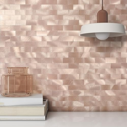 VAOVI Stick on Tiles Kitchen Splashbacks Stickers Self Adhesive Brick Wall Backsplash Metal Mosaic Panels(10sheets,Rose)