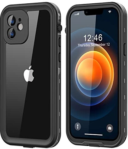 CASELIVE for iPhone 12 Waterproof Case with Built in Screen Protector, Shockproof Dustproof Heavy Duty 360° Full Body Protective Phone Case for iPhone 12 6.1'' Black