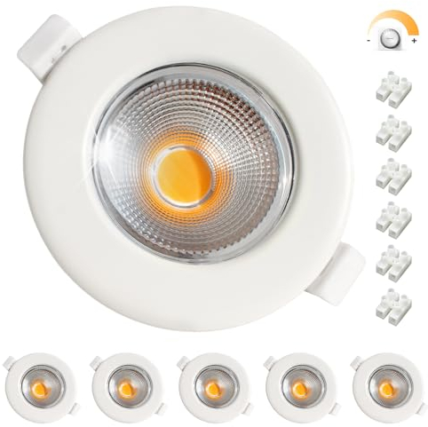 6er LED Einbaustrahler 230V 7W Dimmbar Set LED Spot 2700K Warmweiß Deckenspots Rund Weiß Spots Deckenleuchte 65-85mm Lochmaß 600LM für Küche Wohnzimmer