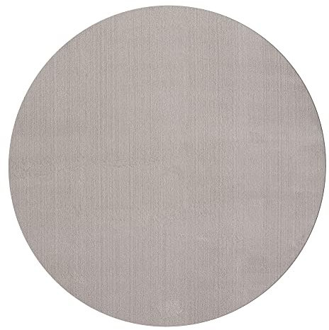 Mia´s Teppiche Taos kuscheliger Kurzflor Teppich, Anti-Rutsch Unterseite, Waschbar bis 30 Grad, Super Soft, Felloptik, Sand, 200 x 200 cm Round