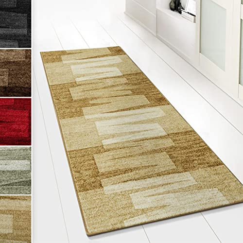 casa pura Teppich Läufer für Küche Via Veneto Flur & Wohnraum - Teppichläufer auf Maß - Meterware - Flurteppich - Küchenläufer - Brücke - Wohnzimmer Teppich 80x300 cm | 2,40m² - Beige