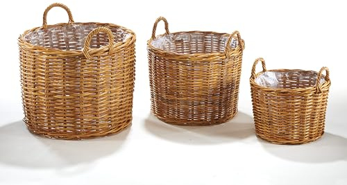 Kobolo Rattanübertopf Pflanzkorb Übertopf Rattan lacak rund mit Folie