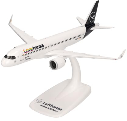 herpa Snap-Fit Modellflugzeug Lufthansa Airbus A320neo Lovehansa - D-AINY, Miniatur im Maßstab 1:200, Sammlerstück, Modell mit Standfuß, Kunststoff, Weiß