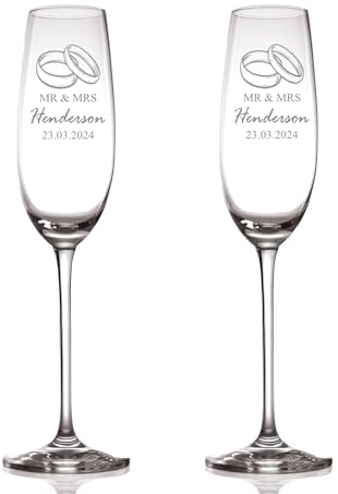 ukgiftstoreonline Personalised Engraved Wedding Champagne Glasses Set with Ring Emblem