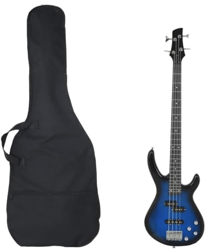 vidaXL E Bass für Anfänger, Elektrische Bassgitarre mit Tasche, Gitarre Guitar Zubehör, Musikinstrument Komplettset, Blau Schwarz 4/4 46
