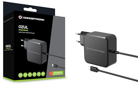 Conceptronic OZUL05BE 100-W-GaN-USB-PD-Ladegerät, integriertes USB-C-Kabel