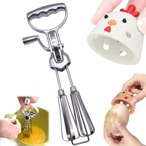 Schneeschläger,31cm Rührgerät Aus Edelstahl,Handrührgerät Halbautomatischer Schneebesen Edelstahl,Handmixer Manuell Ohne Strom,Halbautomatischer Schneebesen für Sahne und Eischnee für Rühren Von Teig