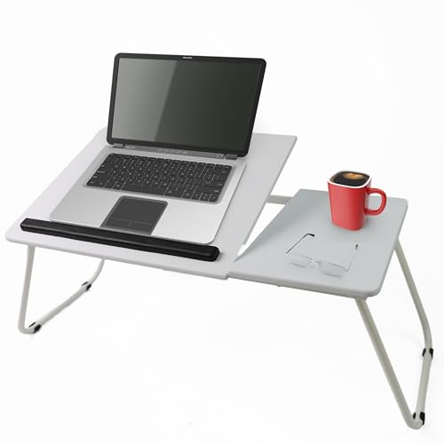 DIVCHI Laptop Desk, Laptop Bed Table With Foldable Legs, Reading Holder Notebook Stand Breakfast Bed Tray Book Holder For Sofa, Bed, Terrace, Balcony (White)