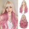 Salaibs Frauen Blonde bis Rosa Lockige Lange Perücke mit Bangs Wellige Welle Ombre Rosa 24 Zoll Haar Perücke Hitzebeständige Synthetische Faser Cosplay Perücke