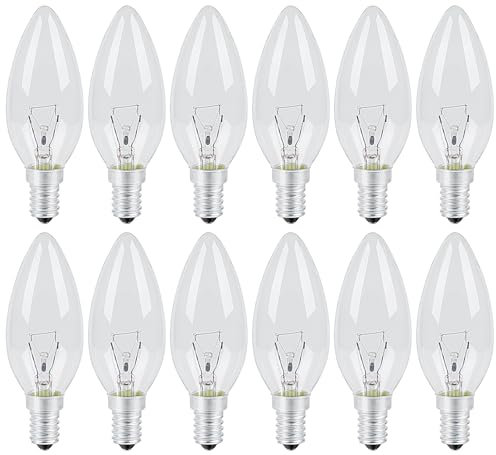 Vanke E14 Light Bulb 25w, SES Dimmable Small Screw Candle Bulbs Warm White 2700K, Energy Saver C35 Clear Bulb, 270 Lumen, 12-Pack