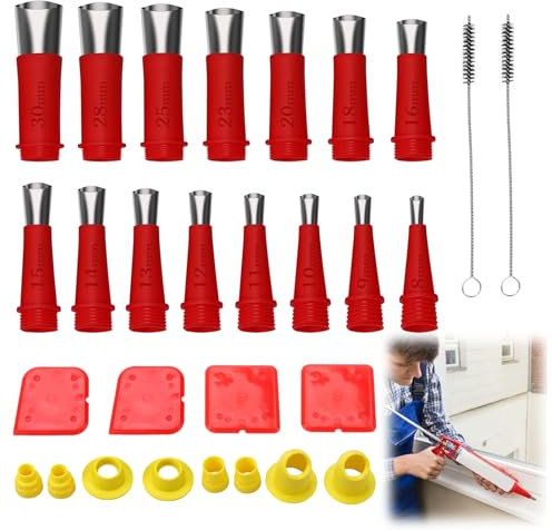 29 Stück Edelstahl Dichtungsdüse Rubber Nozzle Tool Kit,Einteiliger Edelstahldüsen Silikon Dichtungsdüsen Set Kartuschenspitzen Dichtungsfinisher Dichtmittel Werkzeug für Bodenabdichtungs