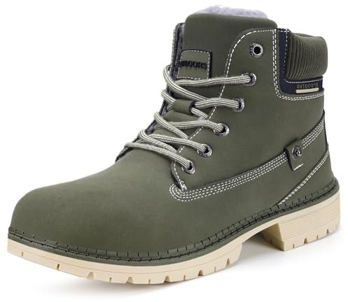 Stivali da Neve Uomo Donna Inverno Scarpe Trekking Scarpe Caldi Impermeabili Stivaletti Pelliccia Stringate Outdoor, Verde, 41 EU