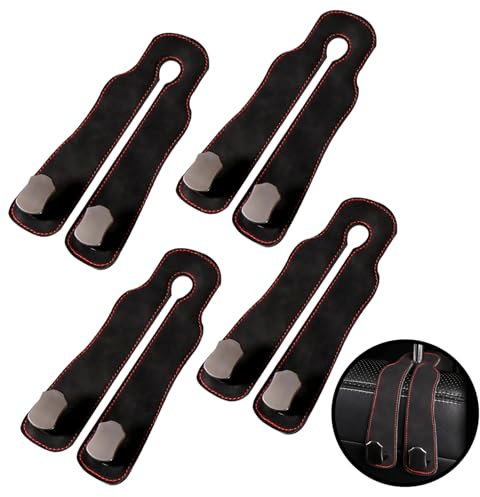 4PCS Car Bag Hooks, Premium Leather & Zinc Alloy Headrest Hooks - Foldable Rotatable Double Hook Design, Multifunctional Car Seat Organiser for Hanging Bags, Purses, Umbrellas, Toys & More - Black