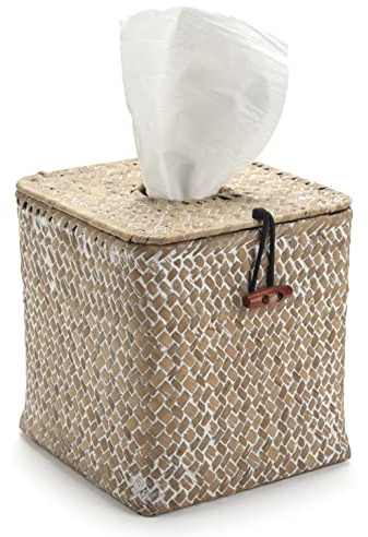 Scatola per fazzoletti in Vimini Quadrato, Scatola per Salviette in Seagrass, Scatola da Fazzoletti Intrecciato Decorativa per Bagno, Soggiorno, Cucina, Camera da Letto (Bianco)