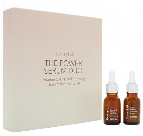 BEAUTYLAB Power Serum Duo Gift Set, Vitamin C Intense & Super Retinol Bakuchiol Serum, Luxurious Skincare Set for Women, Minimises Wrinkles & Enhances Radiance, Gifts for Women