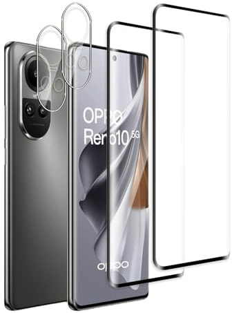 QZJinch 2+2 Piezas,Protector Pantalla para OPPO Reno10 5G,Ultra Transparente,3D Cobertura Completa,Antiarañazos, Antihuellas,Sin Burbujas, Dureza 9H