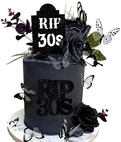 JeVenis Rip to My 30s Cake Topper Rip Thirties Gothic Cake Decoration 40 Birthday Party Supplies Death to My 30s Funeral My Youth 40th Birthday Decoration