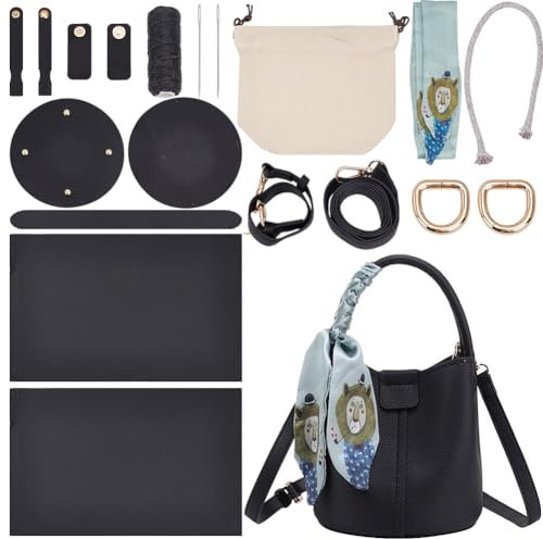 WADORN DIY Set Zur Herstellung Einer Beuteltasche Aus Kunstleder, Umhängetasche Bastelset Schultertasche Nähzubehör Für Damenhandtaschen Geburtstag Weihnachten Urlaub, Schwarz