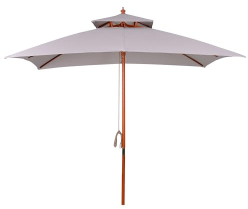 Outsunny 3 x 3 (m) Garden Parasol Umbrella, Large Square Outdoor Patio Sunshade Canopy with Double Tier, 48 mm Wooden Pole, 8 Ribs for Balcony, Grey