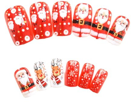 Weihnachten Falsche Nägel Rentier Presse Auf Nägeln Schneeflocken Vollbezüge Kleben Auf Nägeln Cartoon Santa Künstliche Nägel