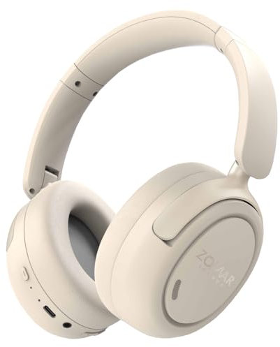 Zomar Sounds Apollo Over-Ear Wireless Headphones with Active Noise Cancellation – Bluetooth 5.3, 50H Playtime, 40mm Drivers, Built-In Mic, Fast Charging (Ivory White)