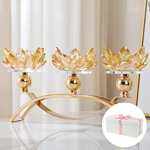 Crystal Candle Holder, Gold Candle Stand, Elegant Centrepiece for Table | Glass Taper Holder for Home decor,Centerpiece table