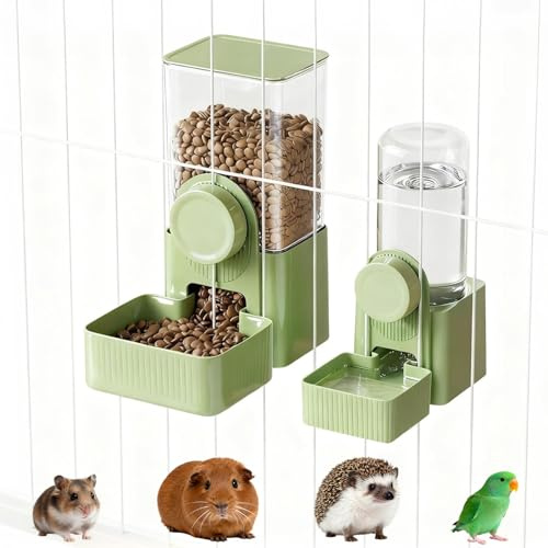 giteo Bedding Dispensador de Agua Automático, 2er Set,Verde | 2er Set Accesorio Colgante Jaula, Práctico para Pequeñas Mascotas, Solución Comida y Agua