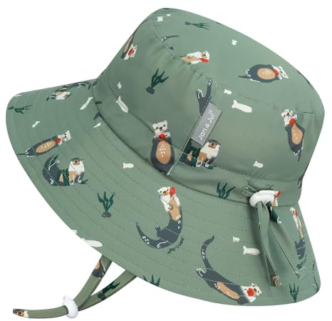 Jan & Jul Schnell trocknender Bucket Hat für Schwimmen, Verstellbarer Strandhut für Kleinkinder und Kinder (L: 2-5 Jahre, Otter)