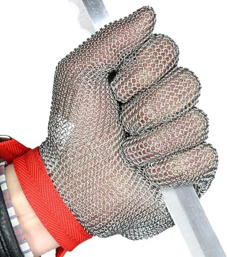 JuanNest Kettenhandschuhe Metzger Schwermetallschneideständige Handschuhe, Edelstahl Metall Cut Resistant Handschuhe Für Küche/Garten/Schlachthof, rutschfest, Verschleißfest, Atmungsaktiv 1pcs,M