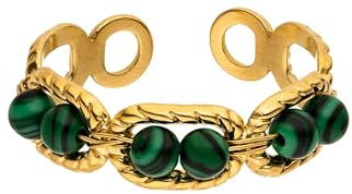 Purelei Ring Green Harmony mit grünen Steinperlen – Verstellbarer Ring aus Edelstahl, wasserfest, moderner Statement-Ring, Größe 50–56, Gold, Silber oder Roségold