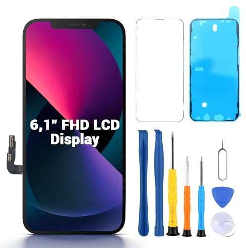 Wvoillty Display für iPhone 13 6,1 Zoll (15,4 cm) LCD – FHD Ersatzbildschirm mit Touchscreen Digitizer, Rahmen & Reparaturset, Komplettset für Display Austausch