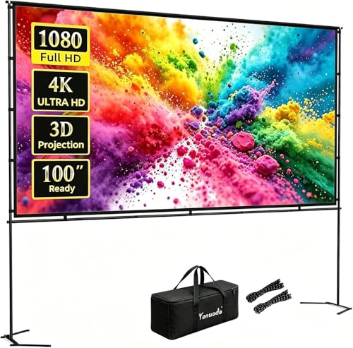 100-inch Portable Projector Screen with Stand | 16:9 HD 4K Wrinkle-Free Indoor/Outdoor Screen for Home Cinema, Backyard Movies & Camping