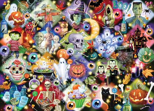 Monster Mashup Halloween Jigsaw Puzzle 1000 Piece - Halloween Collage Puzzle for Adults - Fully Interlocking 1000 Pieces - Randomly Shaped - by Vermont Christmas Company
