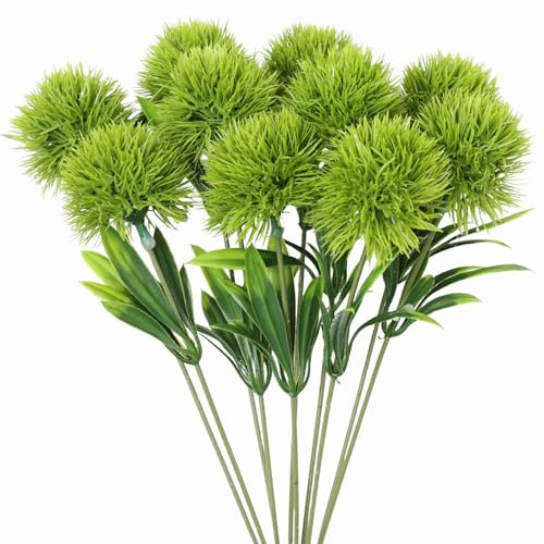 Yalulu 10 Stück Künstliche Blumen Löwenzahn Plastikblume Bündel gefälschte Blumen Dekor für Hochzeit Zuhause Wohnung Büro Party (Grün)