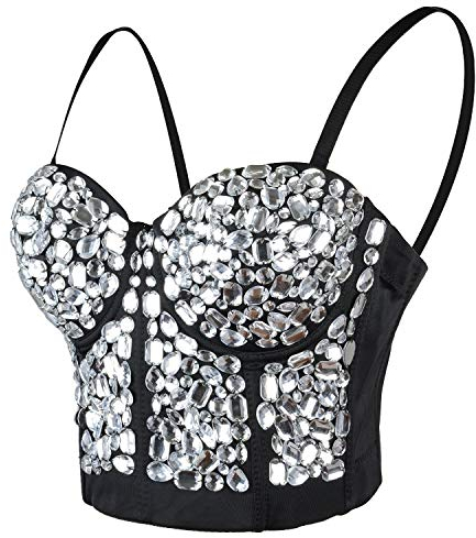 ELLACCI Damen Sexy Punk Bustier Crop Top Push Up Korsett BH Weiß - Weiß - Groß