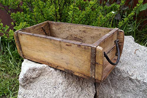 Holz Pflanzkasten rustikal klein 32x15cm Antiklook Lade Metallgriffe