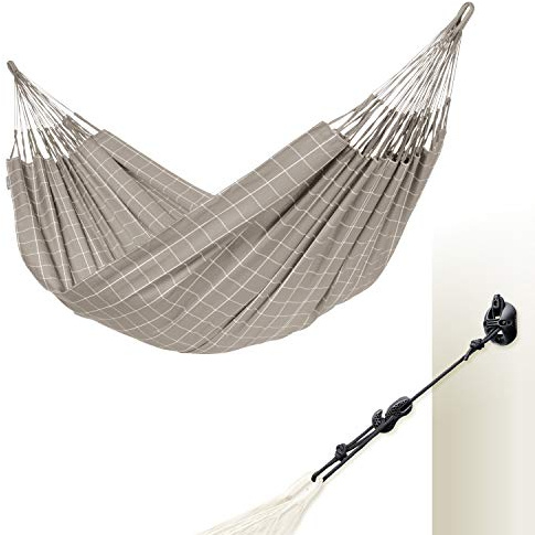 LA SIESTA® - Brisa - Kingsize + Multizweck-Befestigung Hängematte, handgefertigt in Kolumbien, mit 180 cm Breite für entspannte Momente drinnen und draußen. (Almond)