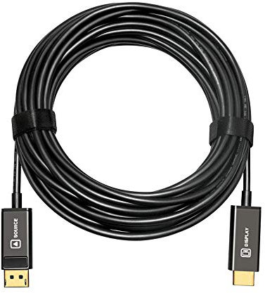 Jeirdus AOC Glasfaserkabel DisplayPort (DP) auf HDMI, 18 G, 4 K @ 60 Hz, UHD, vergoldetes Kabel für PC, Grafikkarte, Laptop, HDTV-Monitor, Blue-Ray-Player, 25 m