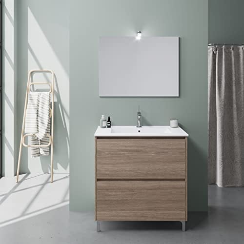 KIAMAMI VALENTINA 80CM BODENSTEHENDER BADEZIMMERSCHRANK MIT WASCHBECKEN UND SCHUBLADEI EICHENHOLZ | Laguna
