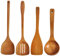 Set de 4 ustensiles de cuisine - Spatule en bois, spatule ajourée, louche à long manche - Fait à la main