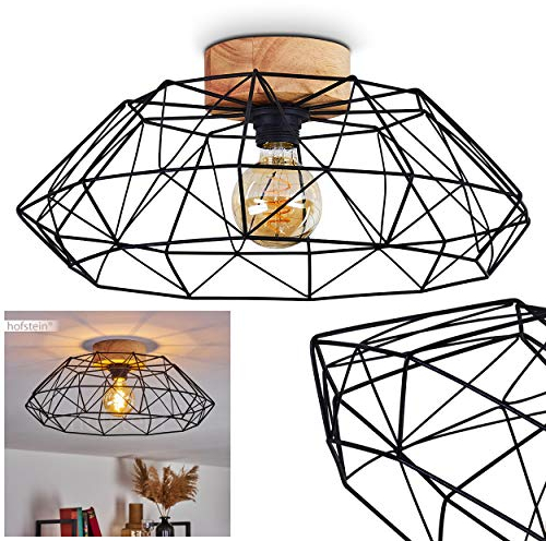 Deckenleuchte Turiza, vintage Deckenlampe aus Metall/Holz in schwarz/natur, 1 x E27-Fassung, Höhe 22,5 cm, mit Lichteffekt durch den Corpus, ohne Leuchtmittel